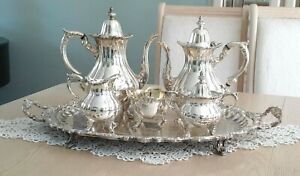 Beautiful Wallace 1200 Silverplated Coffee Teapot Set With Sheridan Tray 6 Pc 