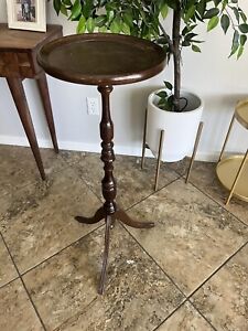 Vintage Wood Plant Stand Tall End Table 12x37in Modern Boho Wood Decor