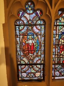 Antique Gothic Church Stained Glass Window 24x65 Christ Knocking At The Door