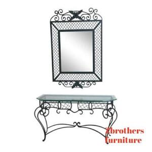 Ethan Allen Accessories Wrought Iron Glass Top Mirror Console Server Sideboard