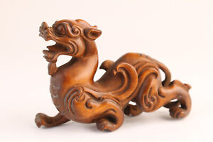 S Chinese Boxwood Wood Handmade Dragon Figure Statues Table Decor Gift