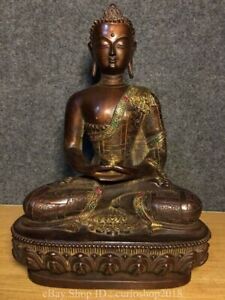 12 Old Tibet Buddhism Bronze Inlay Gem Shakyamuni Sakyamuni Buddha Statue