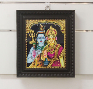 Shiva Parvati Painting Tanjore Thanjavur Wall Hanging Hindu Home Decor Art Gift