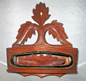 1800s Victorian Walnut Wall Letter Comb Box Solid Wood Fretwork Shelf