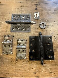 Antique Hinge Door Hardware Lot Steeple Cast Iron Steel Cabinet Keyhole H76 