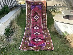 Vintage Turkish Rug Tribal Handmade Antique Wool Farmhouse Runner Carpet 2x9ft