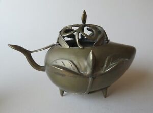 Old Chinese Oxidized Brass Peach Shaped Censer Incense Burner
