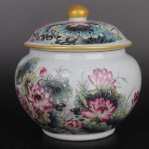 China Qing Qianlong Famille Rose Porcelain Lotus Pattern Pot Tea Caddy 6 9 Inch