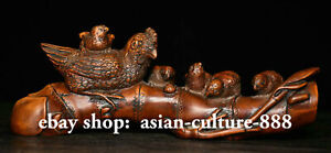 8 8 China Boxwood Wood Fengshui Happy Rooster Cock Family Lucky Bamboo Shape