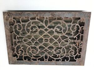 Antique Ornate Iron Floor Heat Register Grate W Louvers 12 75x18 5 Victorian