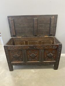 Antique English 17th Century Jacobean Carved Blanket Chest Coffer Trunk