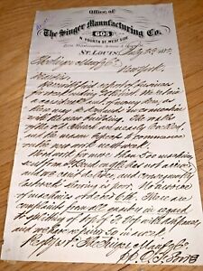 1872 Singer Sewing Manufacturing Letter St Louis To New York Office