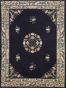 Antique Navy Blue Peking Chinese Area Rug 7x9 Wool Hand Made Living Room Carpet