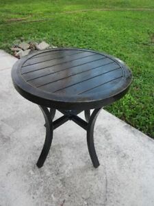 Vintage Metal Salterini Style Round Side Table Dark Color