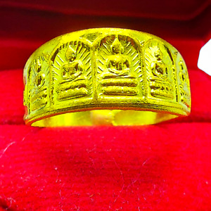 Golden Five Buddha Ring Thai Amulet Lp Guay Year 1997 Gold 18k