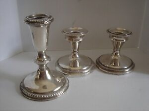 Sterling Silver 925 Weighted Lot Of 3 Pieces 734 Grams Candle Holders Scrap