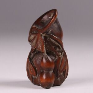 Antique Japanese Wood Hand Carving Netsuke Gourd Shaped Inro Ojime Meiji Era