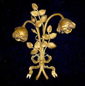 Beautiful Rare Antique French Bronze Brass Sconce Rose Flower Buds Ribbon 