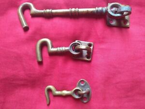 3 Antique Heavy Brass Door Latch Drop Latch Hooks Large Small Victorian