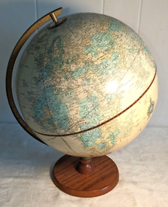 Vintage Cram S Imperial World 12 Inch Globe Beige Cream Color Wood Base