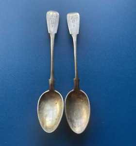 Two Antique Russian Silver Spoons Engraved 84 19th Century Ba 5 3 8 Floral