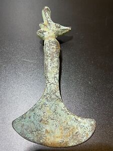 Antique Bronze Roman Greek Axe With Dragon Animal On Top