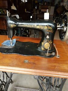 Antique Improved Family Singer Sewing Machine In Treadle Cabinet Working
