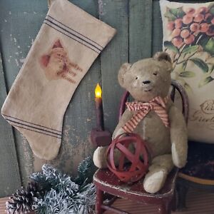 Ooak Vintage Primitive Victorian Style Christmas Santa 1 Bemis Sack Stocking