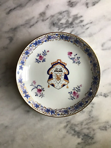 Antique Chinese Export Armorial Porcelain Plate Hand Painted 7 1 4 W 
