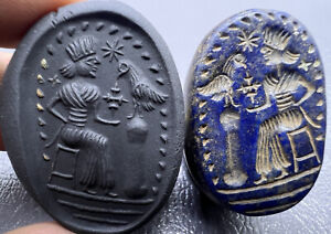 Ancient Stone Seal Male With Bird Lapiz Intaglio Stamp From Central Asia
