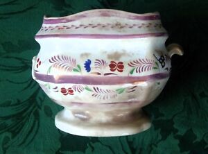 Antique Pink Lustre Sugar Bowl With Flowers Ferns Berries