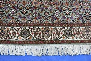 Handmade Oriental Rug Fine Wool And Silk Tebriz Rug 3 4x4 10 Green Color Tbzg