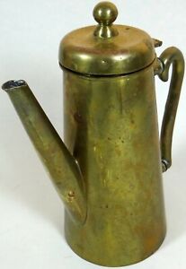 Antique Vtg Tea Coffee Pot Teapot Brass Wood Washers Metal Nails