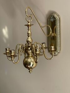 Vintage Brass Sanctuary Chandelier Flemish Colonial Williamsburg Style Sconce