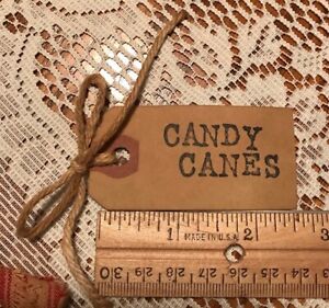 10 Hand Stamped Candy Canes Coffee Stained Primitive Hang Tags Christmas Gift