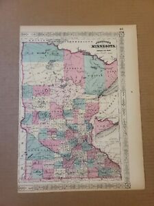 Johnson S 1864 Large Colored Map Of Minnesota