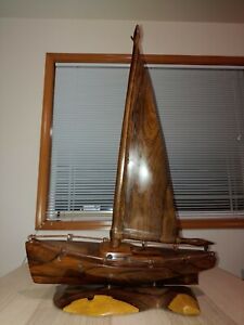 Vintage Black Persimmon Wooden Sailer Sailing Model Statue Office Home Art Decor