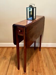 Antique 1800s Drop Leaf Table Walnut Top With Mahogany Legs Center Drawer