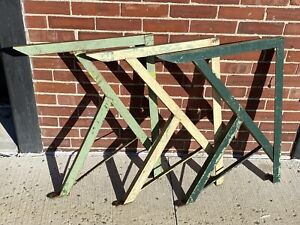3 Vintage Industrial Iron Legs Stands Work Station Table Workbench