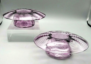 Pair Of Stevens Williams Amethyst Trailed Wave Mushroom Glass Posy Vase C1920