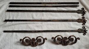 Victorian Polychrome Metal Cast Iron Curtain Rods Toppers Finials