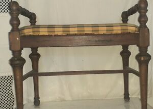 Antique Vintage Bench Vanity Piano Seat Victorian Upholstered Chair Wood