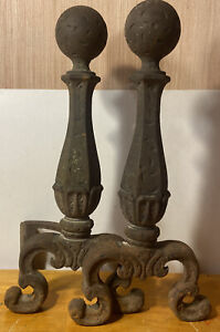 Antique Cast Iron Fireplace Andirons One Is Missing The Rear Leg 