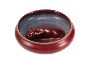 Vtg Antique Song Dynasty Style Art Pottery Jun Ware Buffalo Flambe Ox Blood Bowl