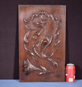 Antique French Highly Carved Panel In Oak Wood Salvage W Flowers