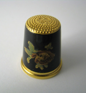 Continental Enamel Sterling Silver Thimble Gold Plated Thimble Size M Excel Cond