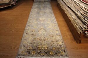 19 Ft Handmade Hand Knotted Hall Runner One Of A Kind Gray Color Background