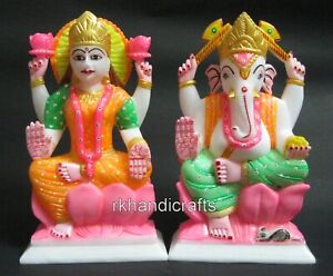 09 Inches Marble Table Master Peace Intricate Work Lord Ganesha Maa Laxmi Statue