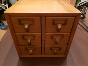 6 Drawer Antique Library Card Catalog Apothecary Cabinet Oak Wood Organizer Box