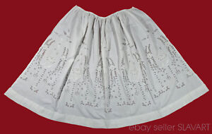 Antique American Or European Embroidered Linen Apron English Whitework Ayrshire